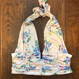 Zara Floral Halter Crop Top - Cream and Purple new without tags